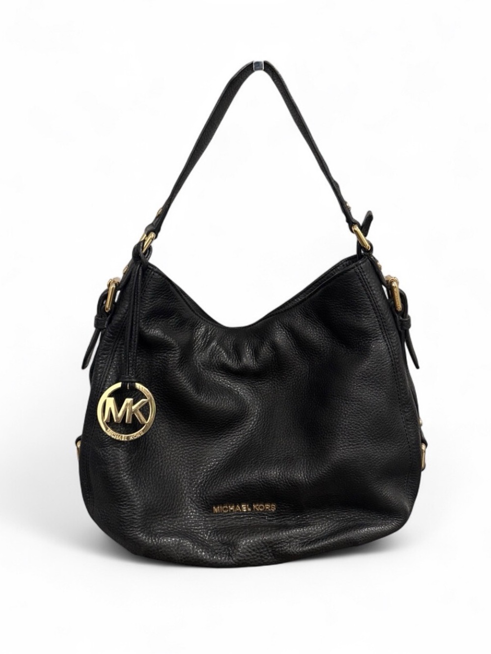 Michael Kors Black Leather Shoulder Hobo with Gold Hardware